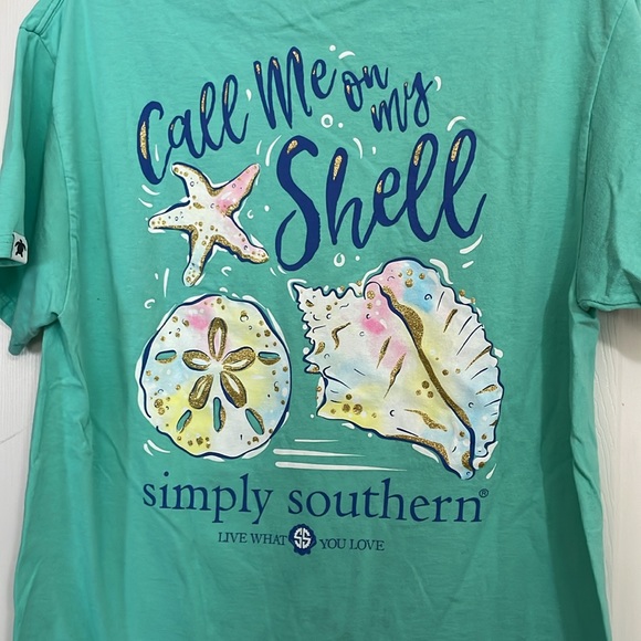 Women's teal SIMPLY SOUTHERN "call me on my shell" t-shirt. Size L - Picture 5 of 5